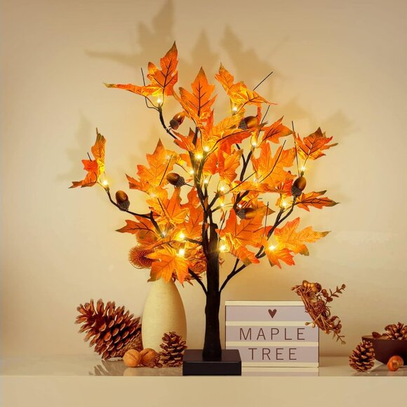 LED Lighted Maple Tree with 6 Acorns for Thanksgiving Decorations - Picture 1 of 7